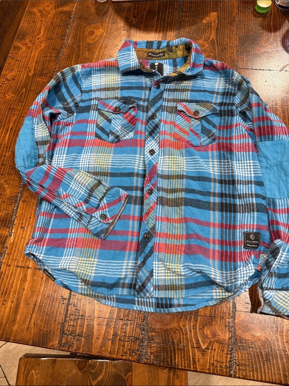 Billabong Blue, Red and Yellow Plaid Button-Down Shirt